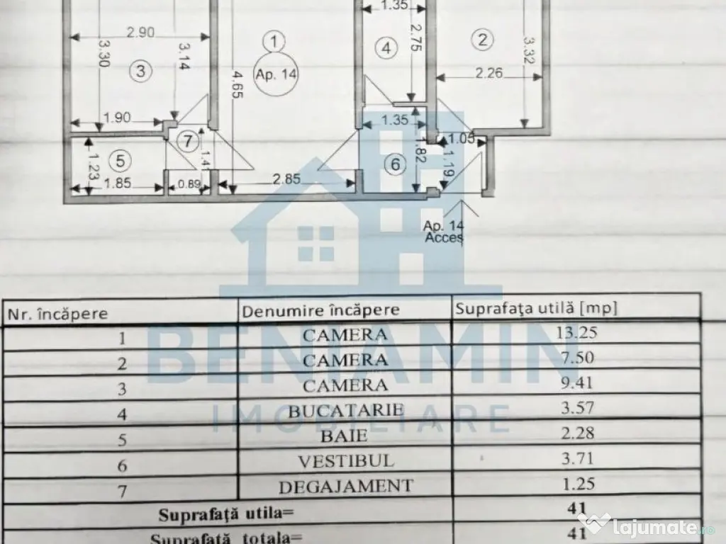 3 camere - etaj 3 - 41mp - centrala - Florilor 