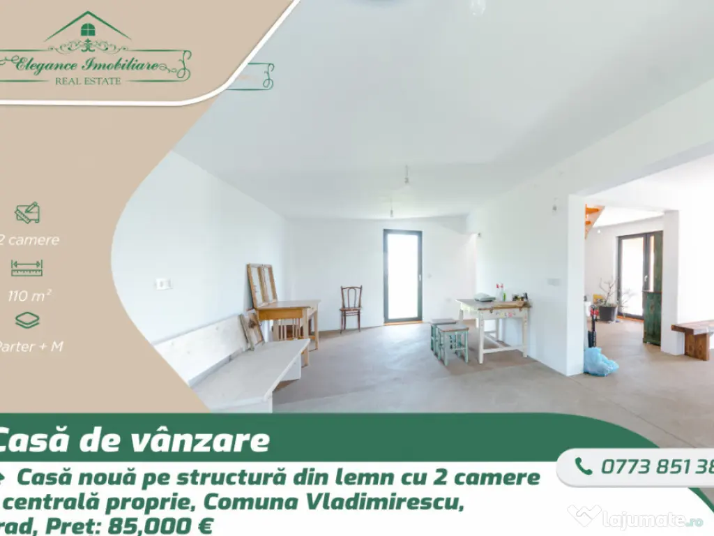 Casă nouă pe structură din lemn cu centrala proprie , Com 