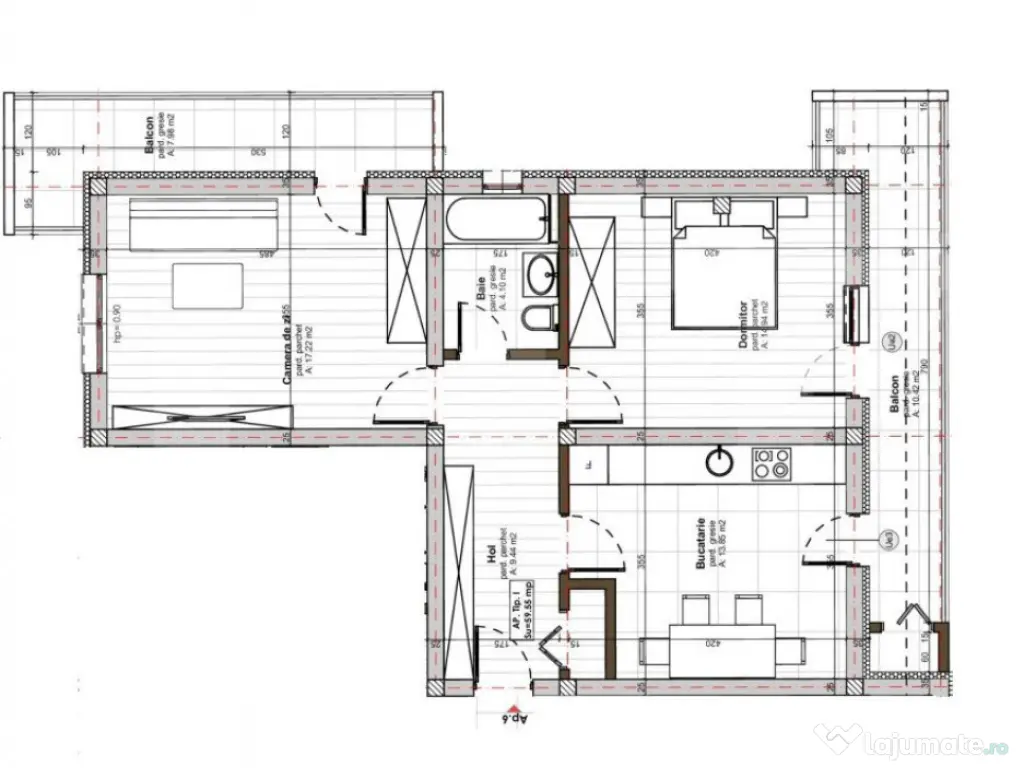 Apartament confort sporit, 2 camere decomandat, 60mp, 2 balc