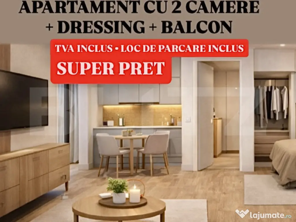 Apartament decomandat cu 2 camere + balcon,1 loc de parcare,
