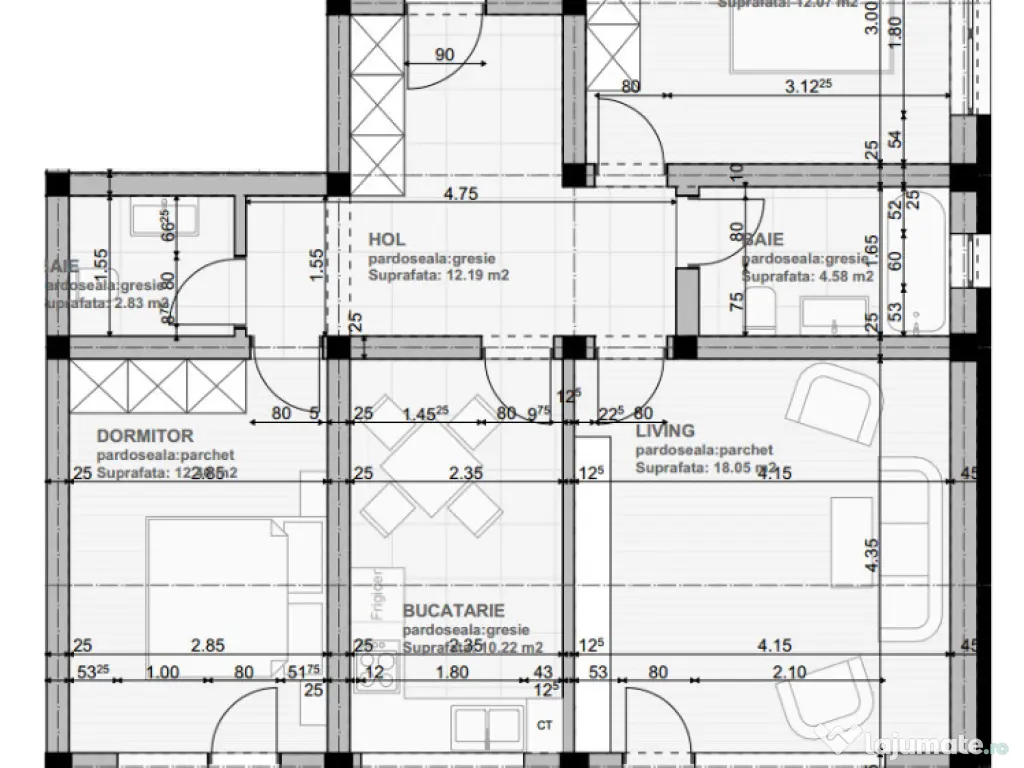 Apartament 3 camere, etaj 1, 72 mp, decomandat, Subcetate City 2. 
