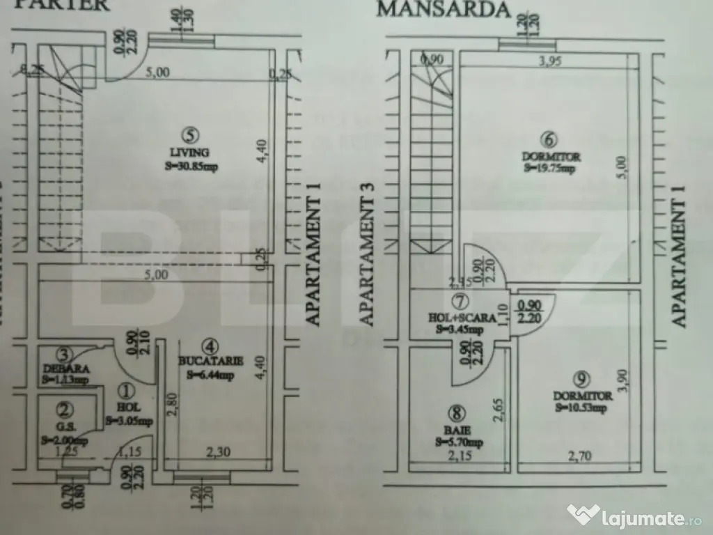 Triplex cu 3 camere, 84 mp utili, 40 mp de teren, zona Eroil