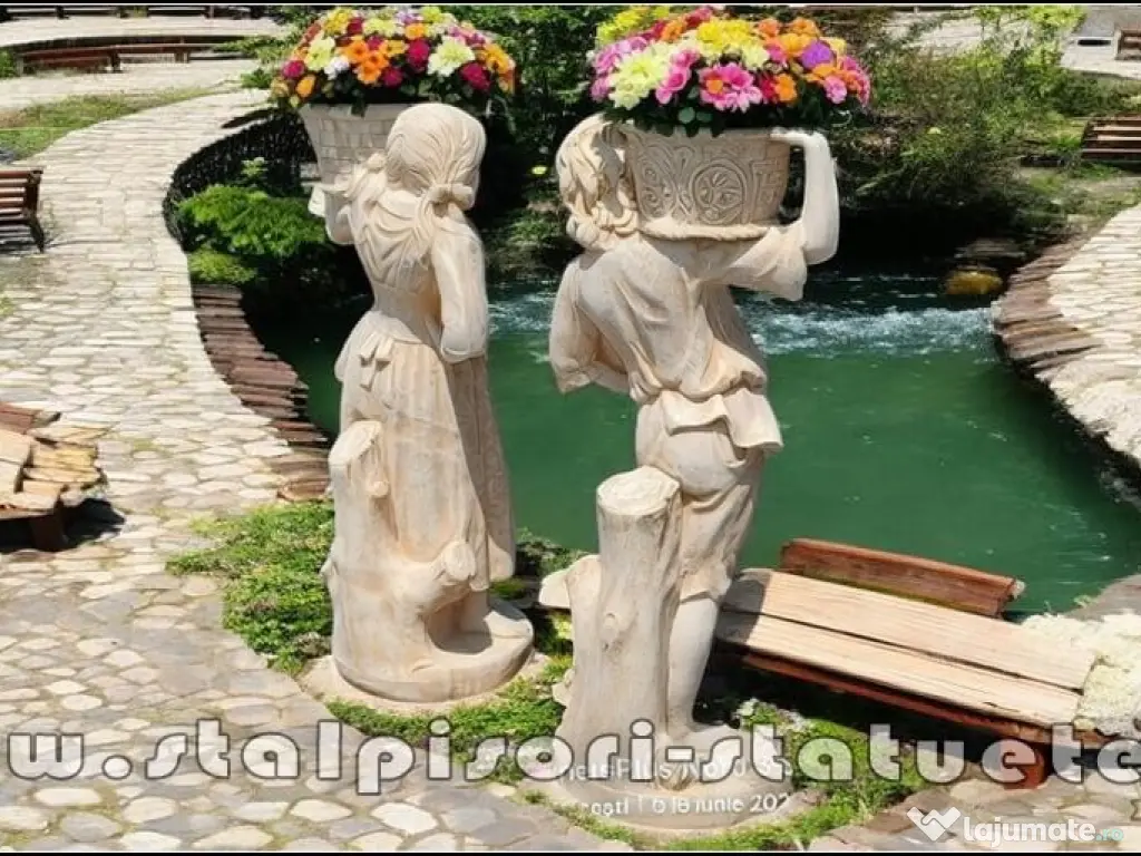 Statuete copii cu coșulețe, galben antichizat, model J3,J4. 