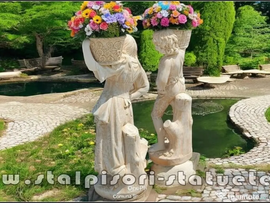 Statuete copii cu coșulețe, galben antichizat, model J3,J4. 