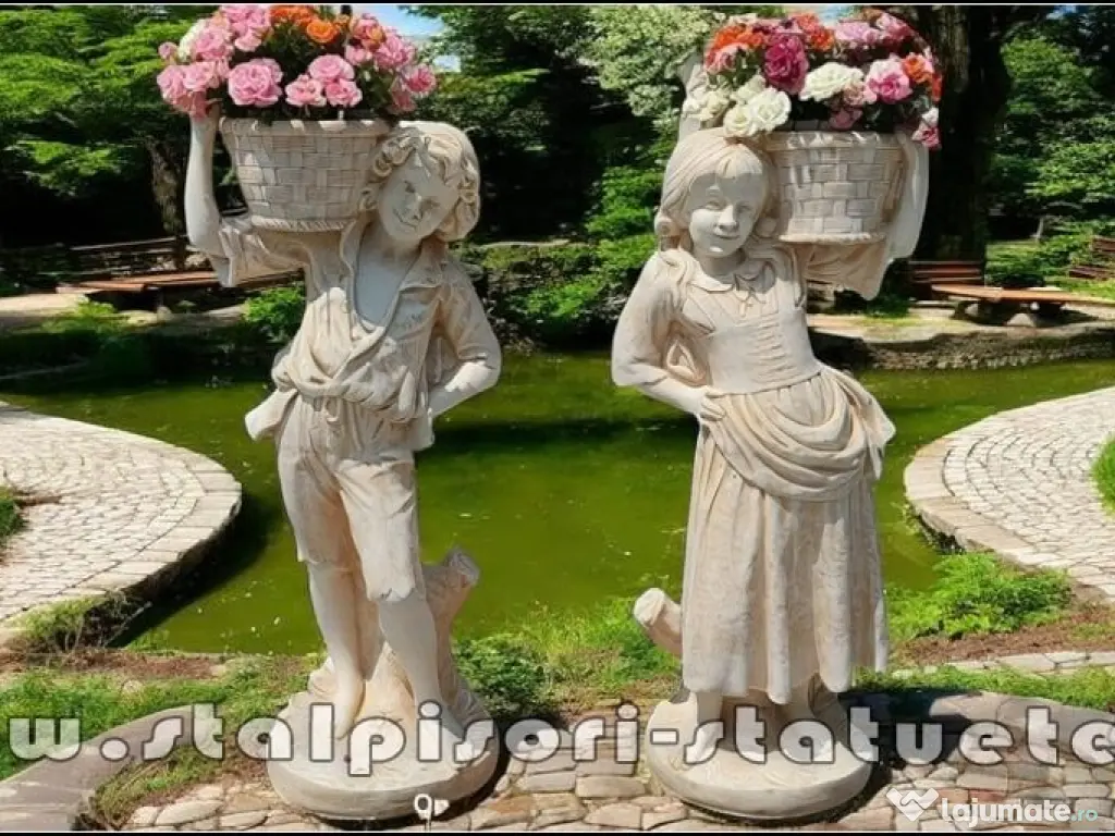 Statuete copii cu coșulețe, galben antichizat, model J3,J4. 