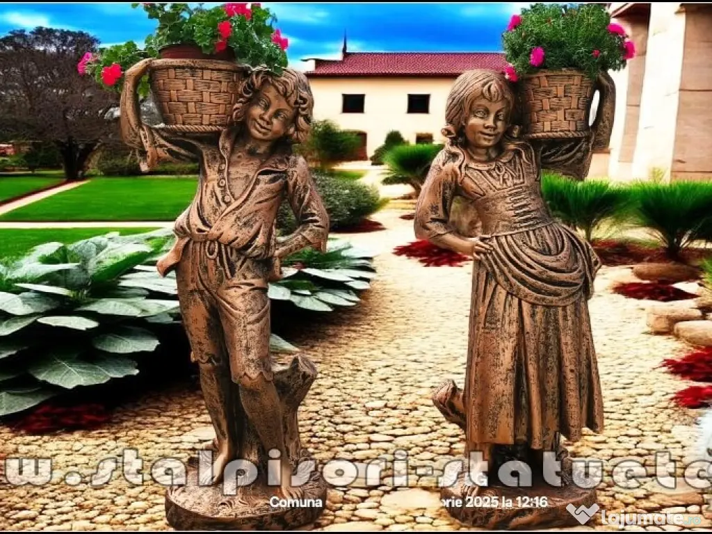 Statuete copii cu coșulețe, arămiu antichizat, model J3,J4. 
