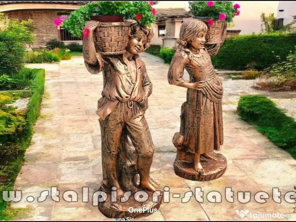 Statuete copii cu coșulețe, arămiu antichizat, model J3,J4. 