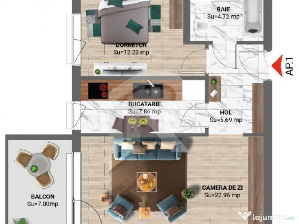 Apartament 2 camere – Greenfield Băneasa, 60,3 m², Loc d 