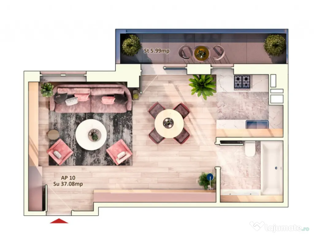 Apartament 1 Camera, 37 mp, Semifinisat, Zona Iulius Mall