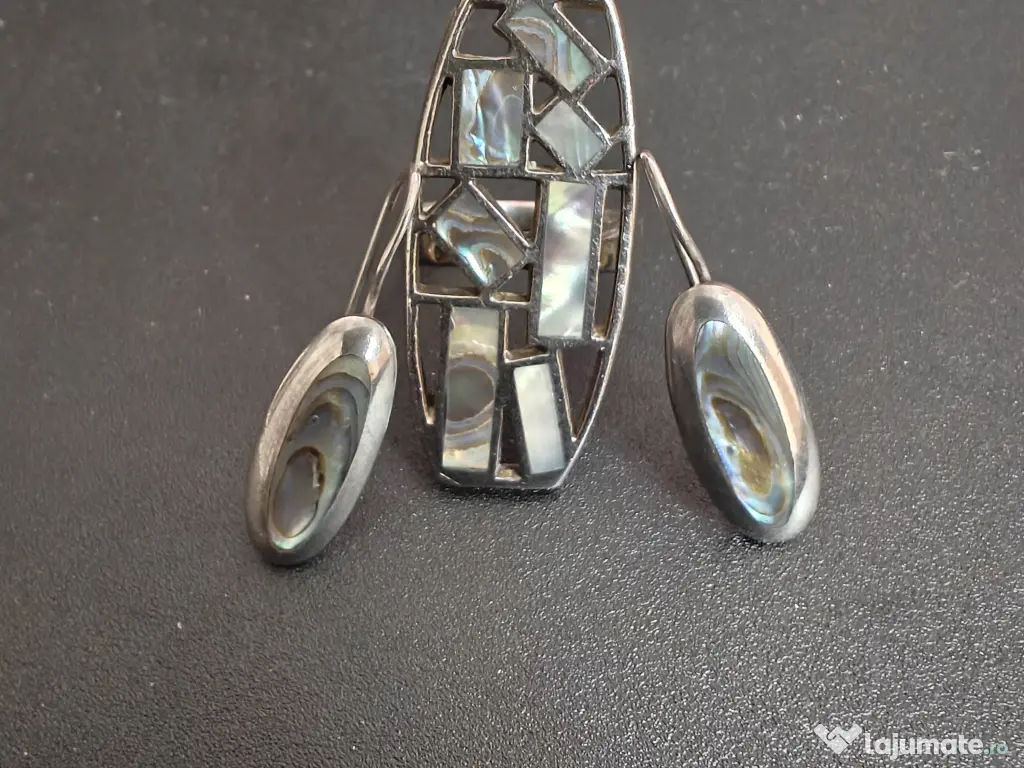 Set argint masiv cu scoica paua