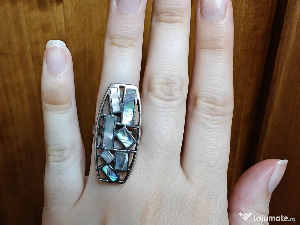 Set argint masiv cu scoica paua