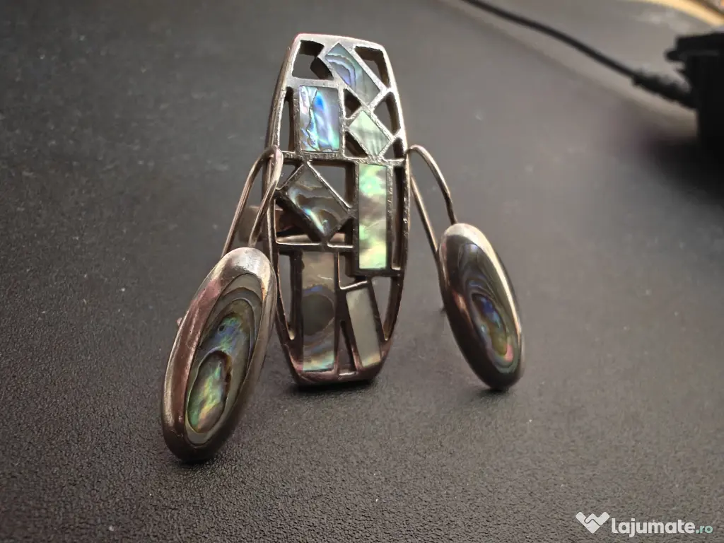 Set argint masiv cu scoica paua