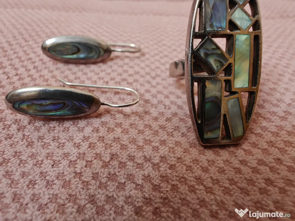 Set argint masiv cu scoica paua