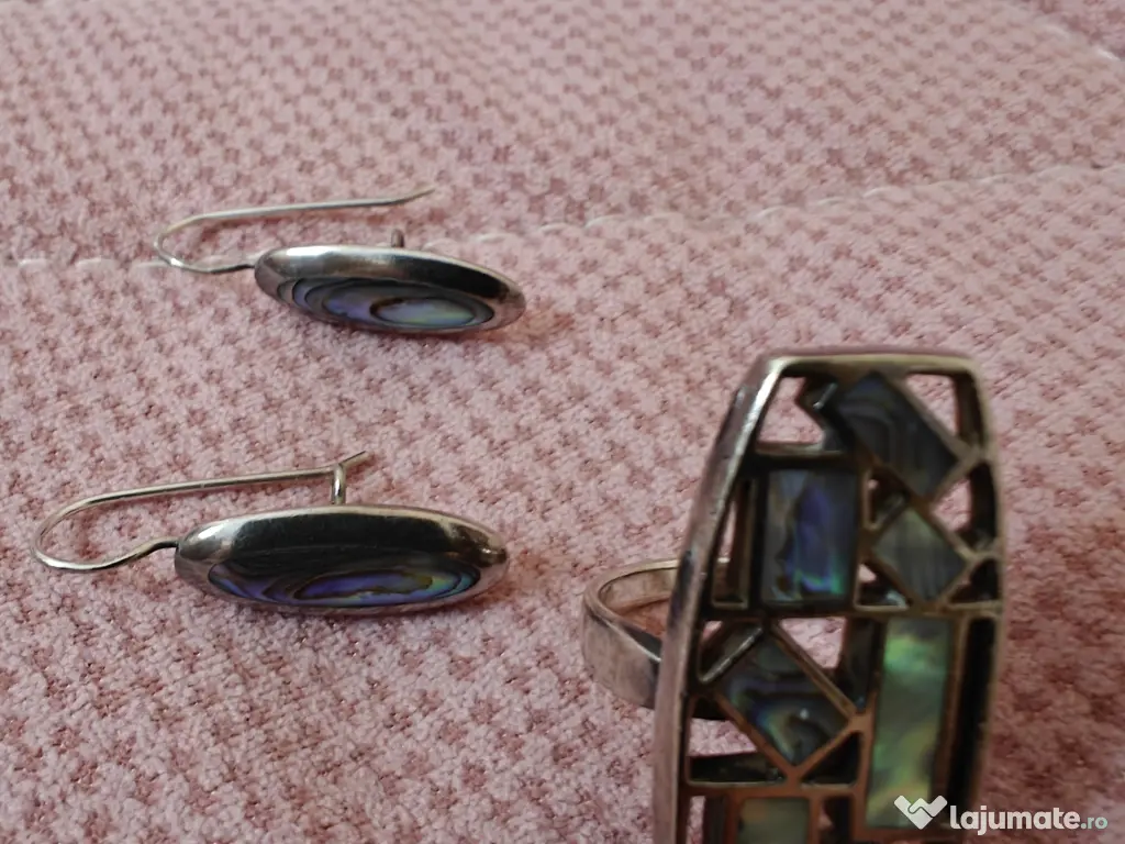 Set argint masiv cu scoica paua