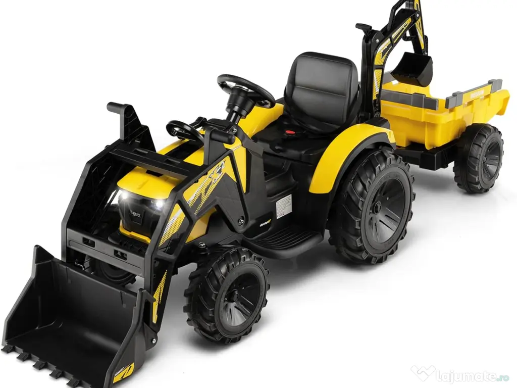 Tractor electric Kinderauto 720-T, 2x 45W 12V, cupa si incarcator Yellow 