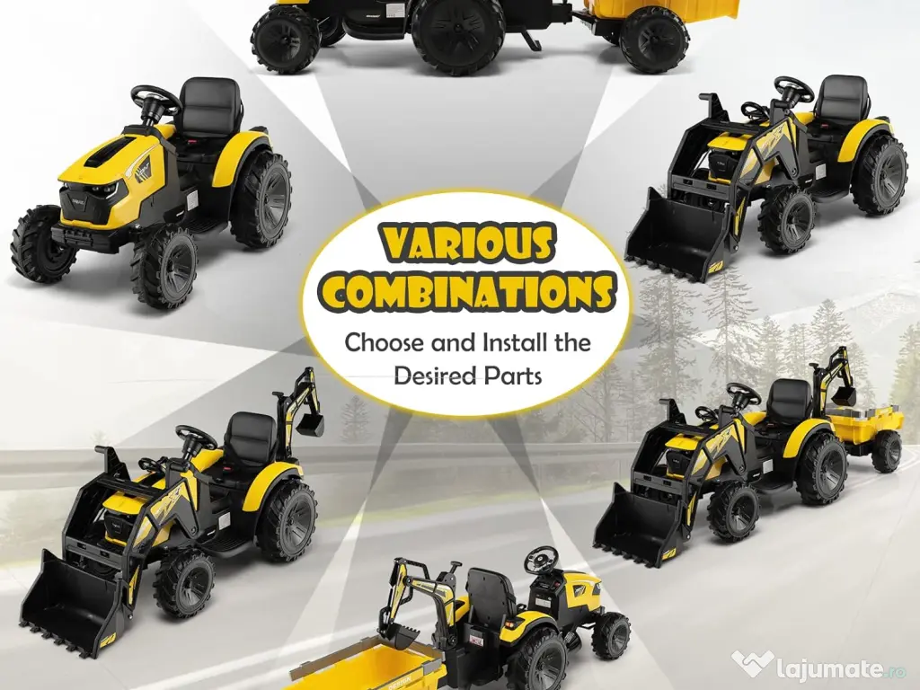 Tractor electric Kinderauto 720-T, 2x 45W 12V, cupa si incarcator Yellow 