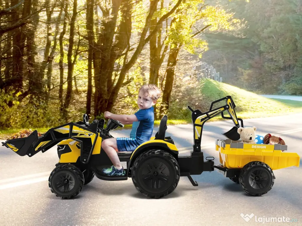Tractor electric Kinderauto 720-T, 2x 45W 12V, cupa si incarcator Yellow 