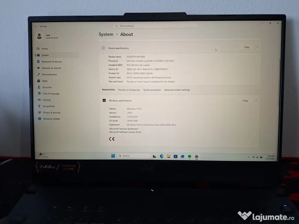 VAND ASUS TUF F15 + GARANTIE 10 LUNI
