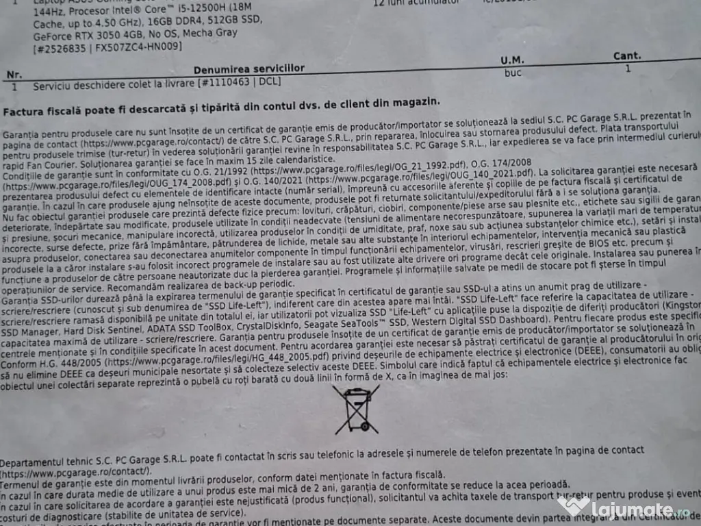 VAND ASUS TUF F15 + GARANTIE 10 LUNI