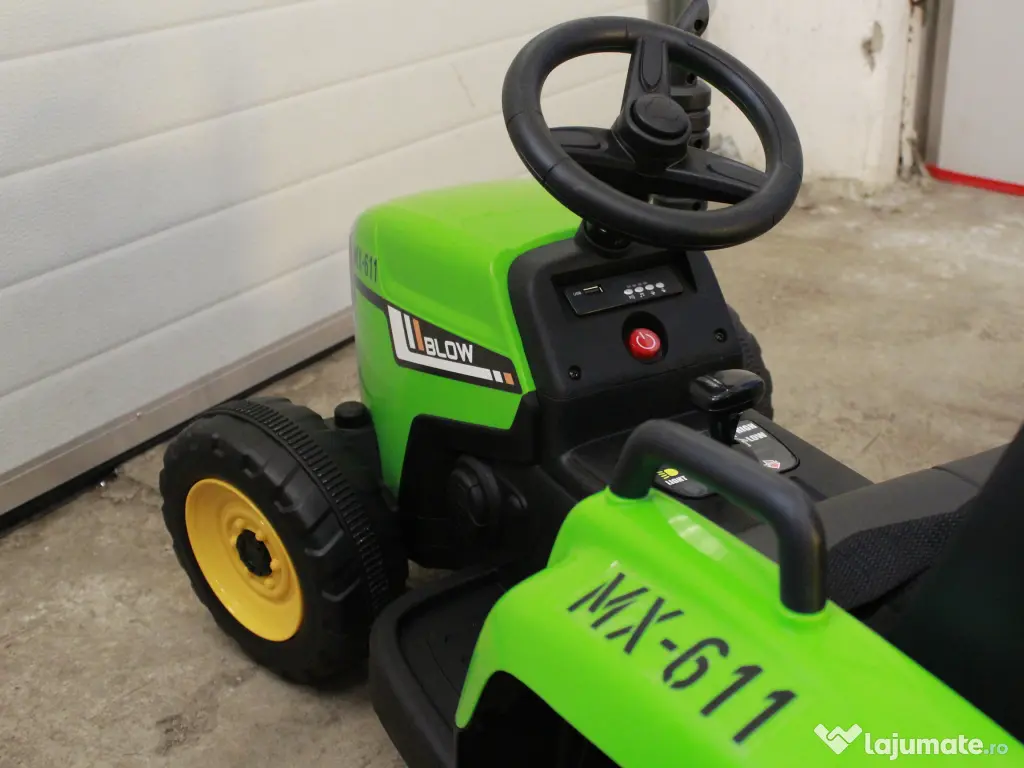 Tractoras electric Kinderauto BJ611 2x30W 12V cu remorca si RC Green 