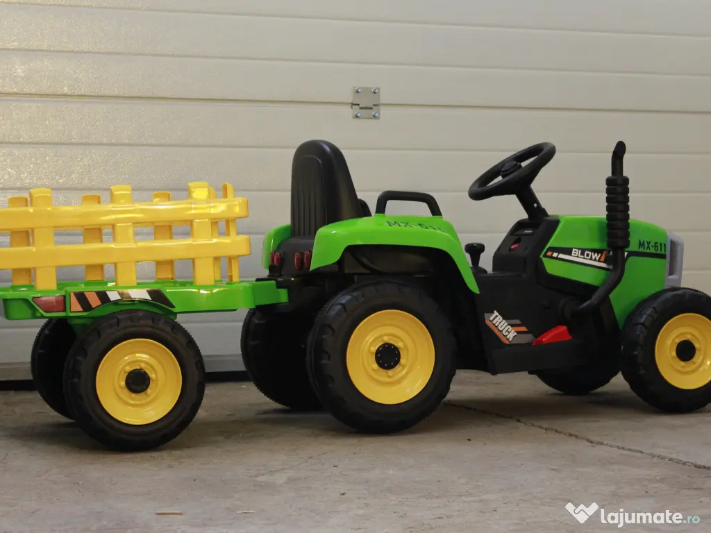 Tractoras electric Kinderauto BJ611 2x30W 12V cu remorca si RC Green 