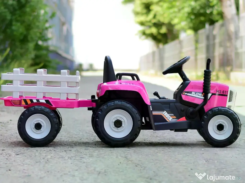 Tractoras electric Kinderauto BJ611 2x30W 12V cu remorca si RC Rose