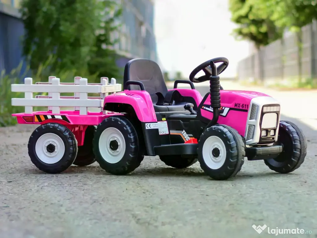 Tractoras electric Kinderauto BJ611 2x30W 12V cu remorca si RC Rose