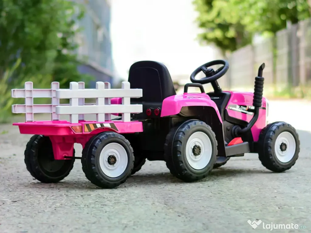 Tractoras electric Kinderauto BJ611 2x30W 12V cu remorca si RC Rose