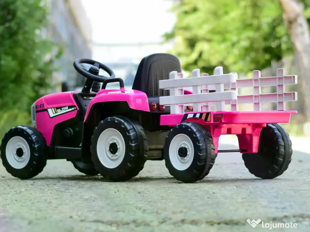 Tractoras electric Kinderauto BJ611 2x30W 12V cu remorca si RC Rose
