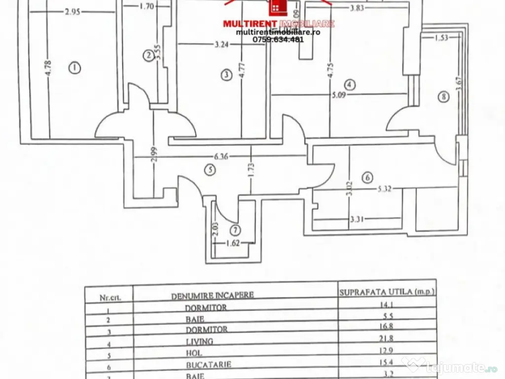 Apartament 3 camere cu loc de parcare privat -de inchiriat! 