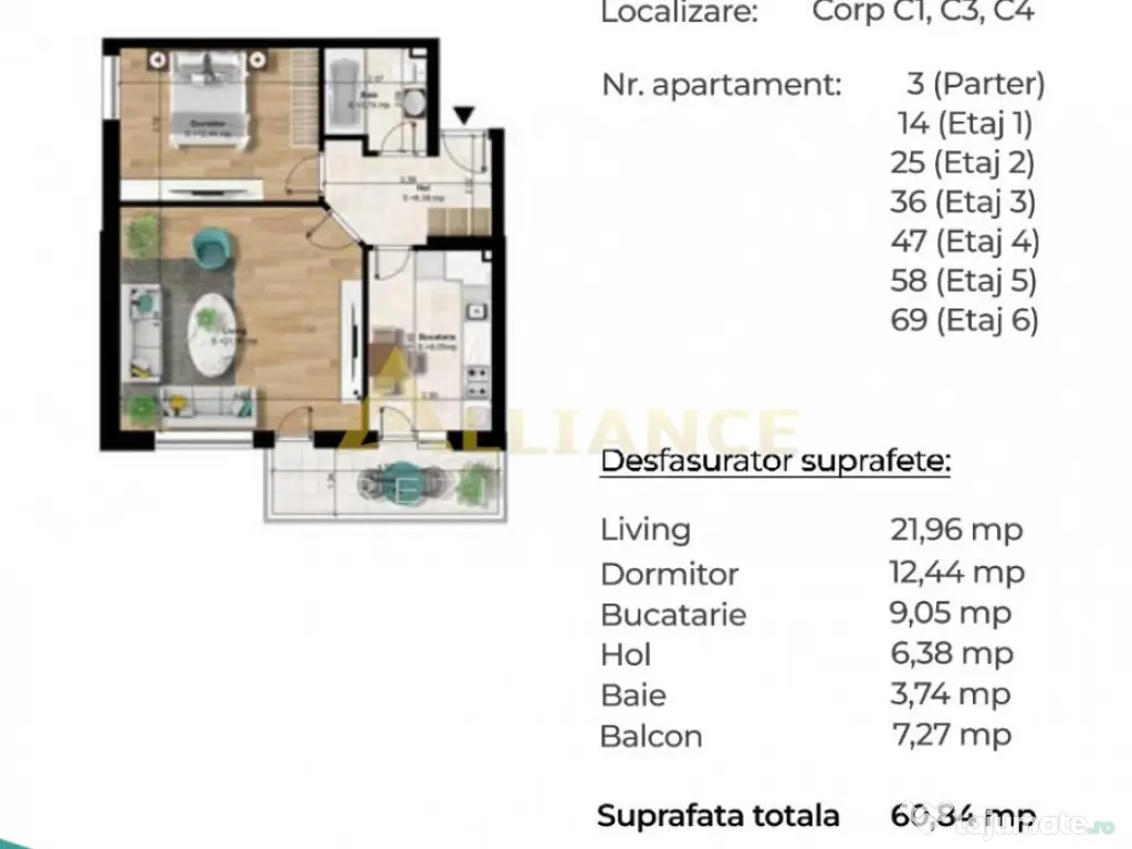 Apartament 2 camere decomandat [ 750m metrou Berceni] 
