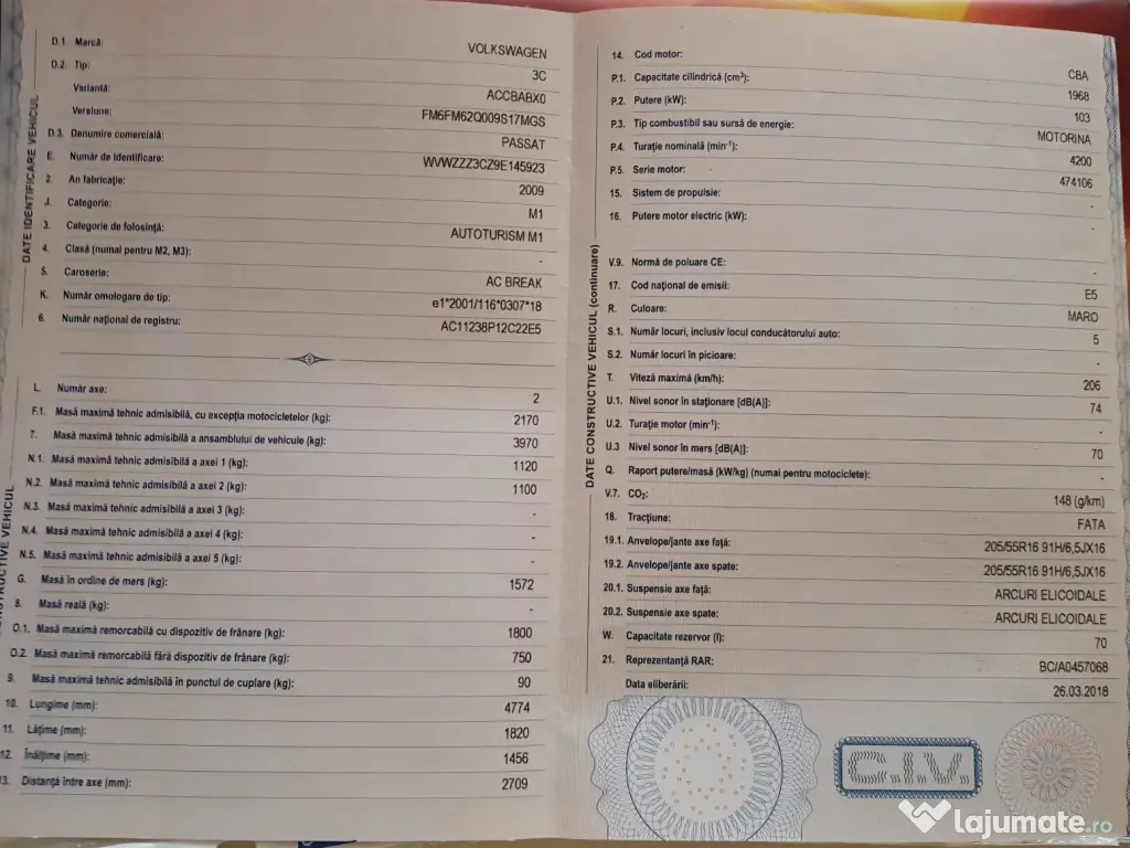 Passat B6 2.0 TDI, 140 CP, 2009, Euro 5 