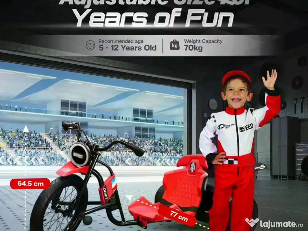 Tricicleta electrica cu functie Drift, Kinderauto BJSX2338, 2x 250W RED 