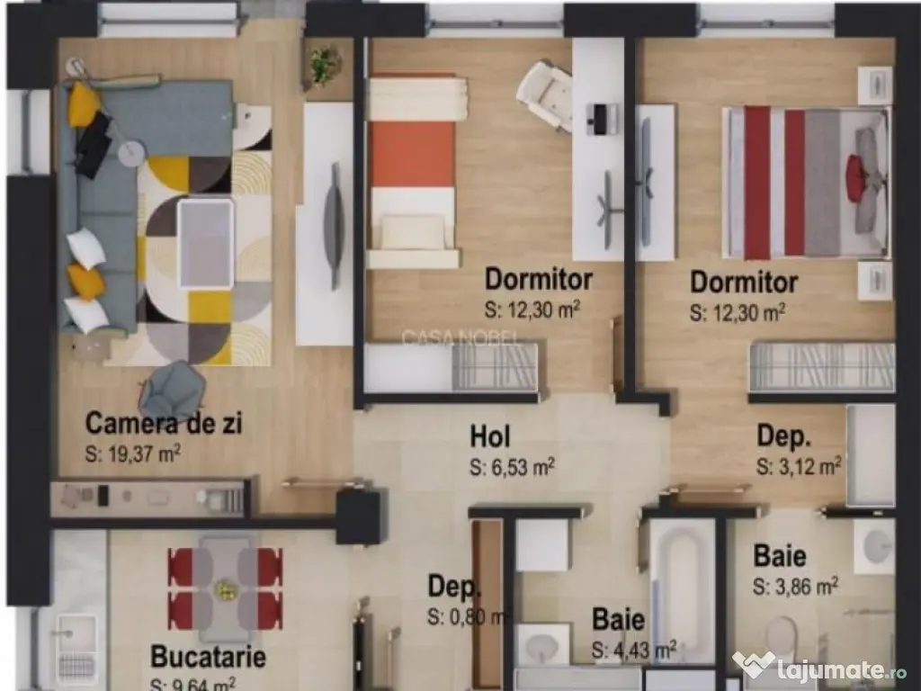 Imobil 3 camere, decomandat, Casa Nobel, parcare inclusa 