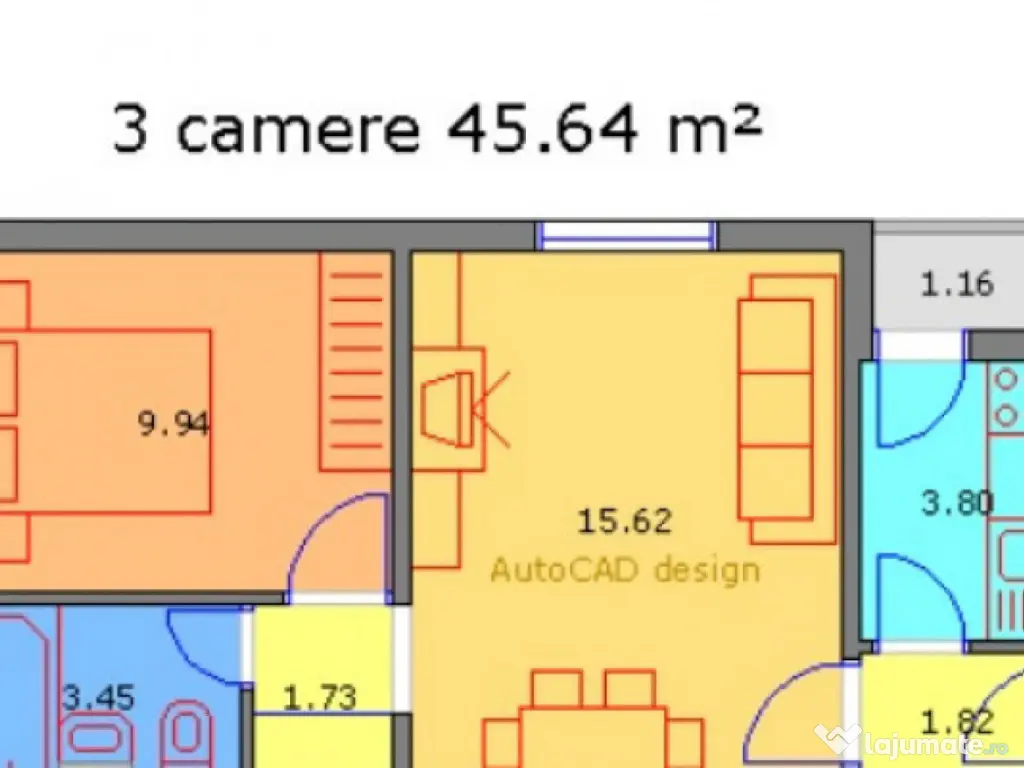 Apartament 3 camere 46 mp Ferentari - Bloc reabilitat 