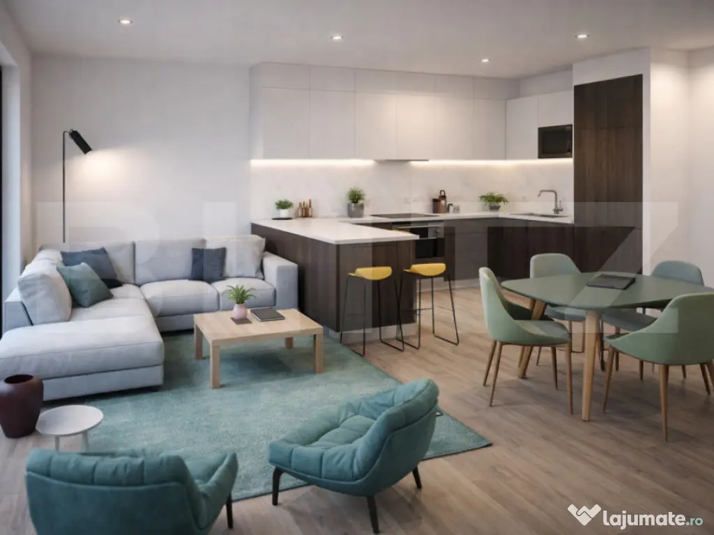 Apartament 2 camere, living cu bucătărie open space, balco 