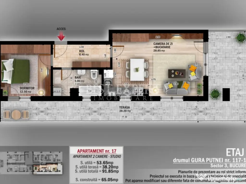 2 Camere Geam Baie si Incalzire Pardoseala -600 m STB 