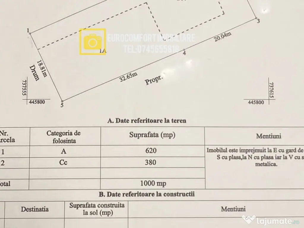 Vanzare teren 1000mp zona Bariera Traian 
