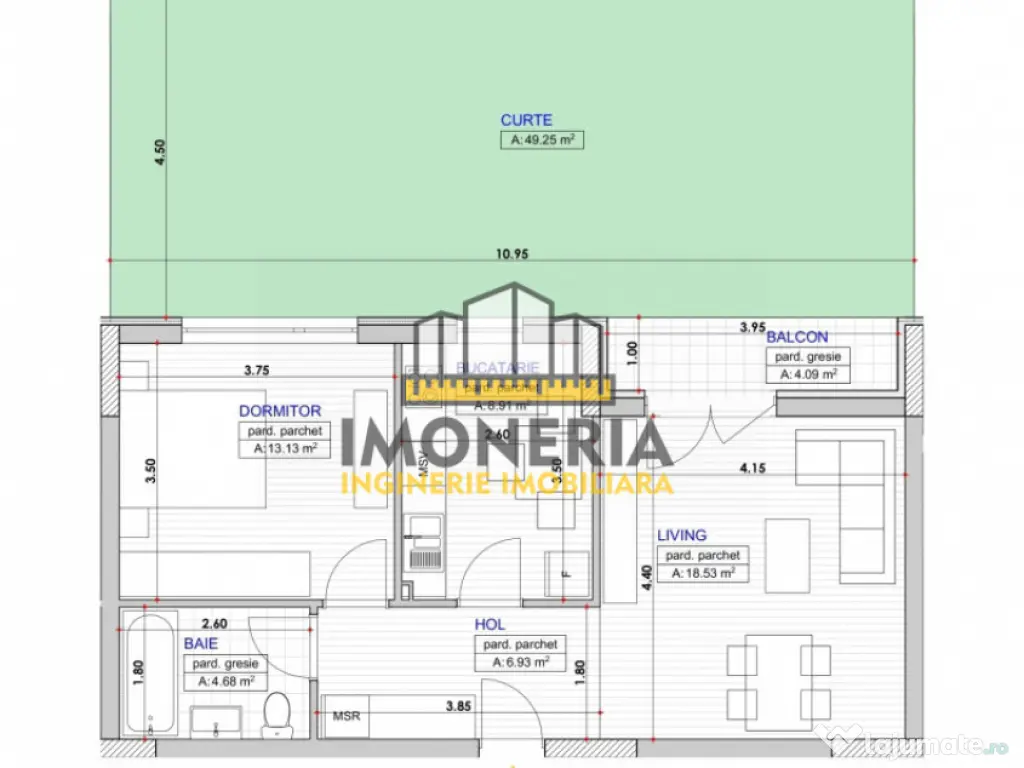 2 camere -0% comision -curte 49 mp -metrou 1 Dec -decomandat 