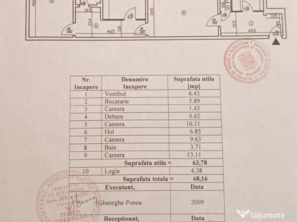 De vanzare 3 camere 68 mp RENOVAT BRANCOVEANU 