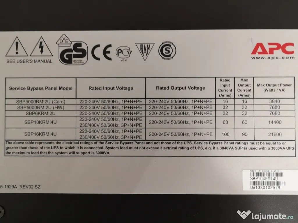 Panou bypass APC SBP10KRMI4U 