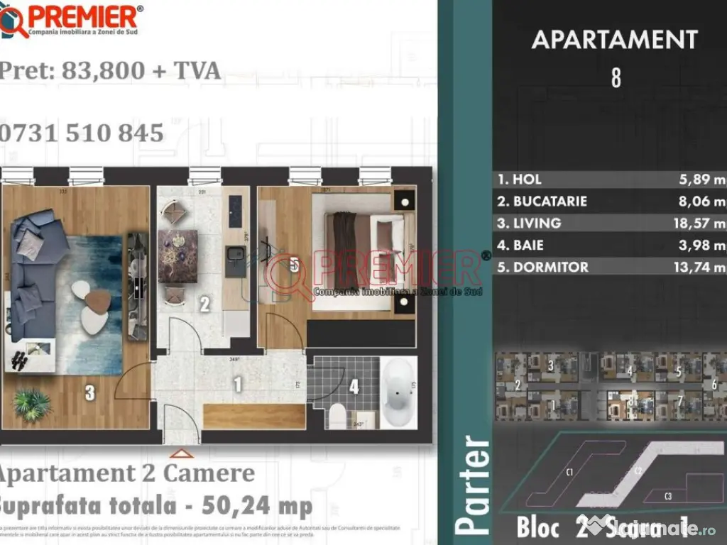 2 Camere Decomandat - Parc Tudor Arghezi 