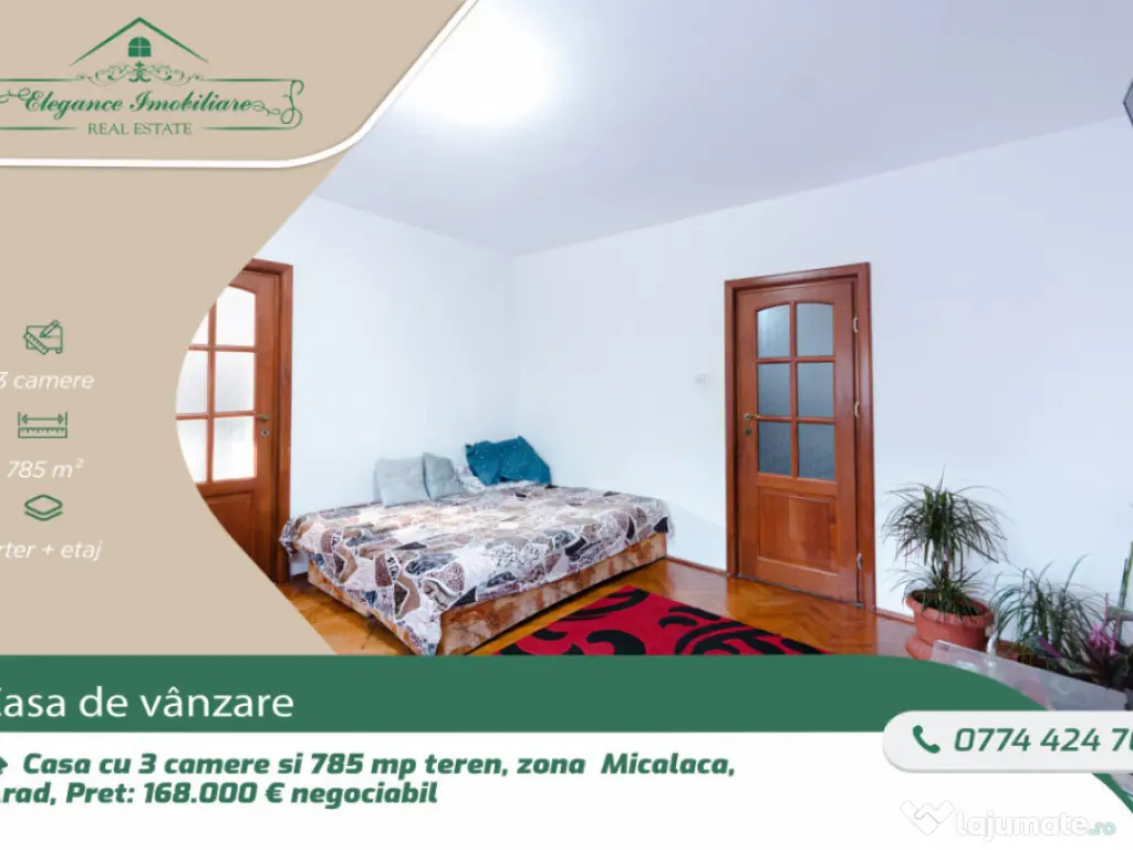 Casa cu 3 camere si 785 mp teren, zona Micalaca, Arad 