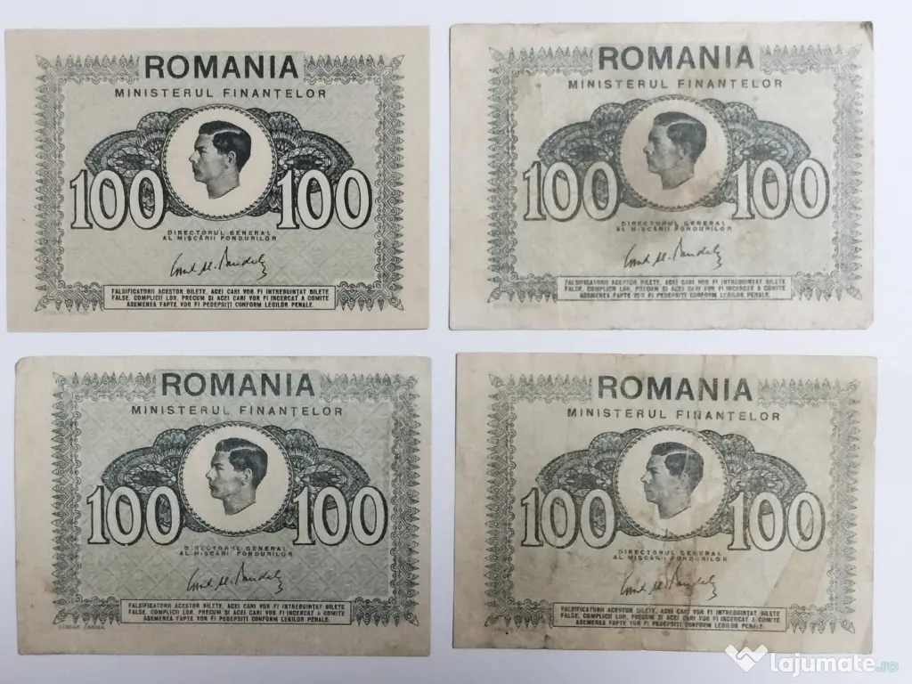 Patru Bancnote 100 LEI 1941 Regele Mihai I 