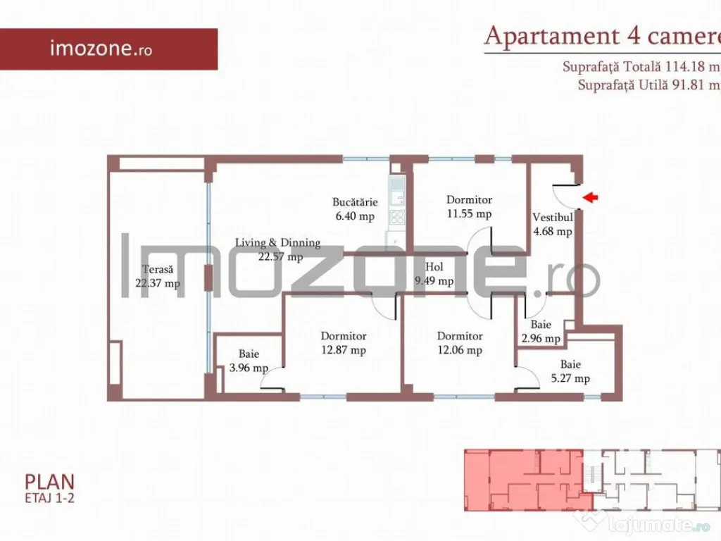 4 CAMERE, 3 BAI, METROU ,incalzire in PARDOSEALA, FERESTR... 