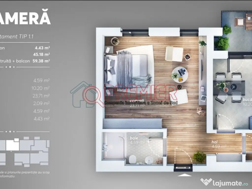 Garsoniera spatioasa de 50 mp - Sector 4 - Grand Arena