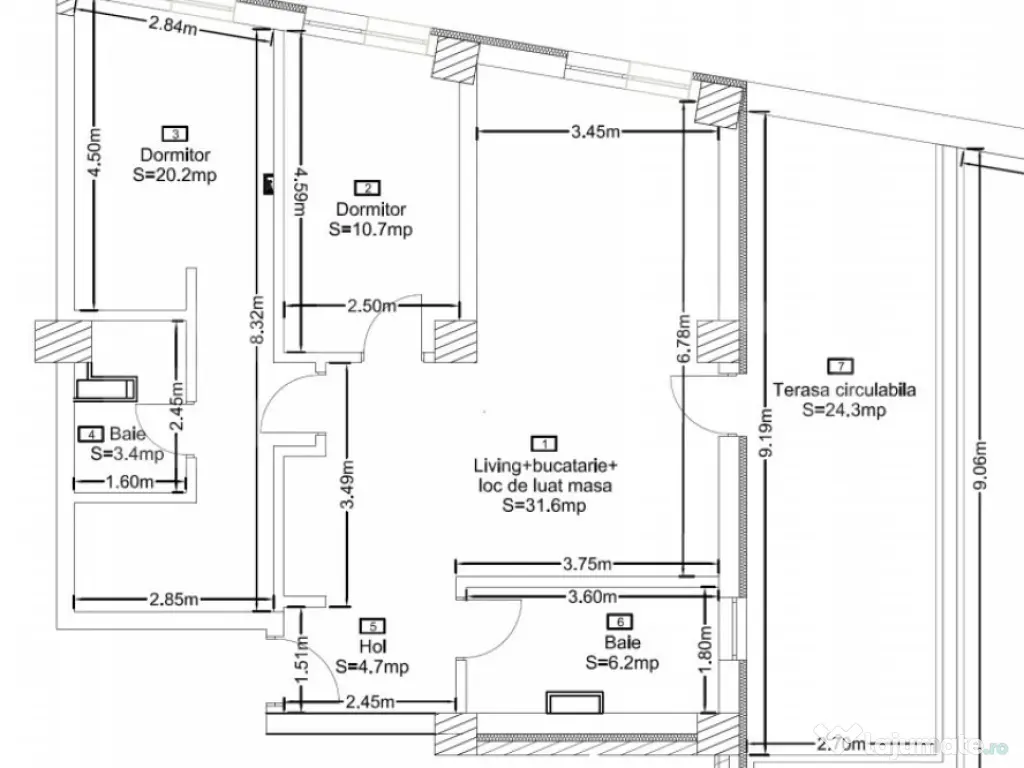 Apartament 3 camere, 2 bai, 77mp, terasa, bloc nou, zona Cor 