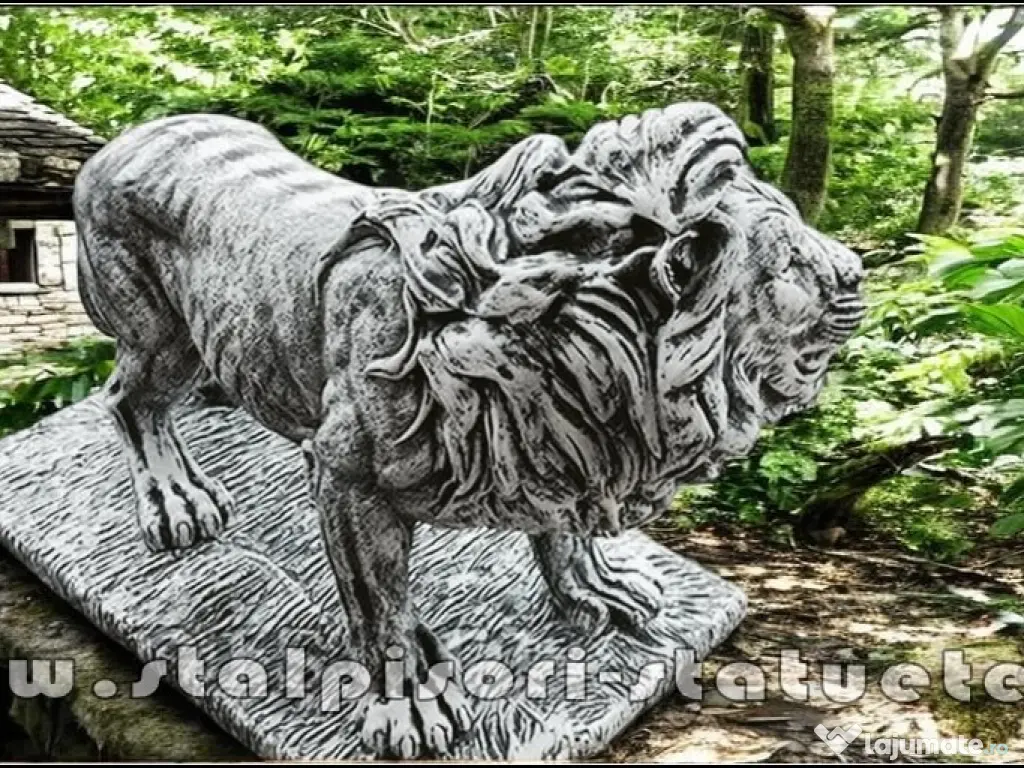 Statuetă leu mare în picioare, gri patinat, model S33. 