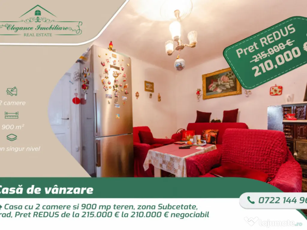 Casa cu 2 camere si 900 mp teren, zona Subcetate, Arad 