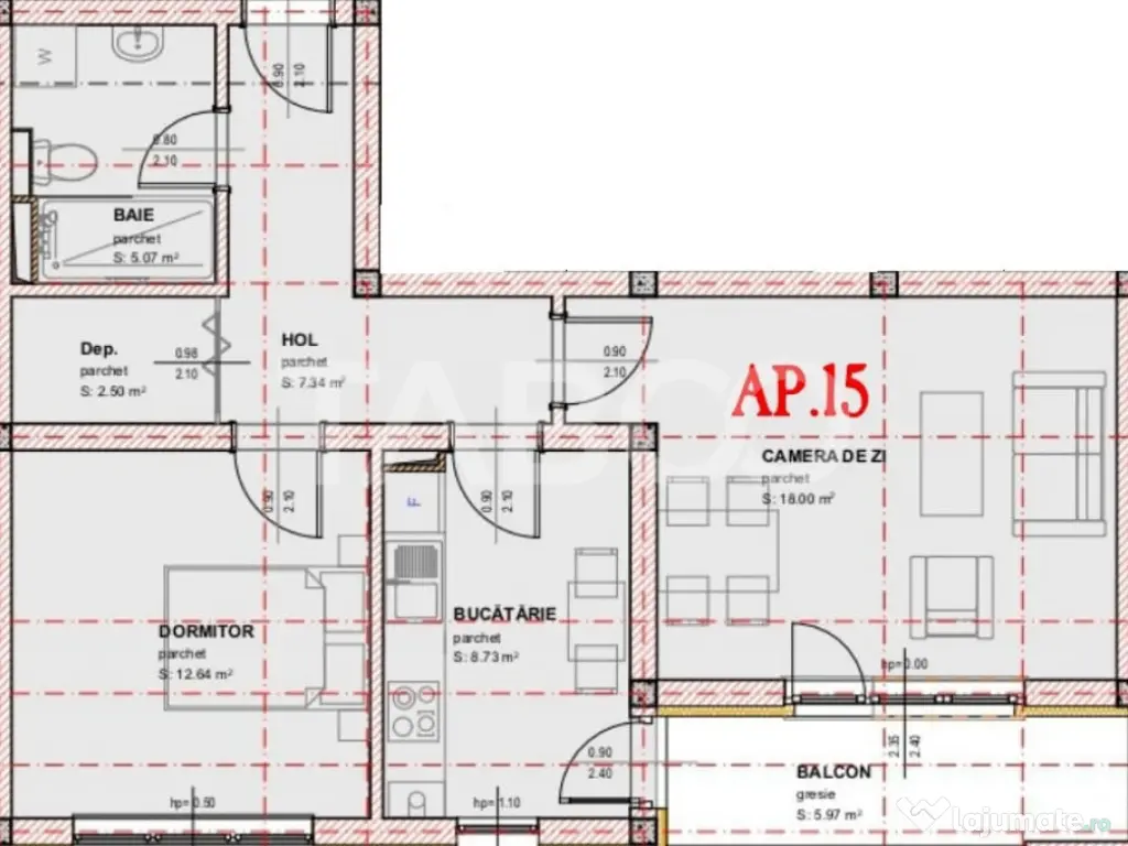 Apartament 2 camere de vanzare balcon loc parcare orientare 